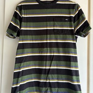 Vans Men's Black and Green Striped Tee